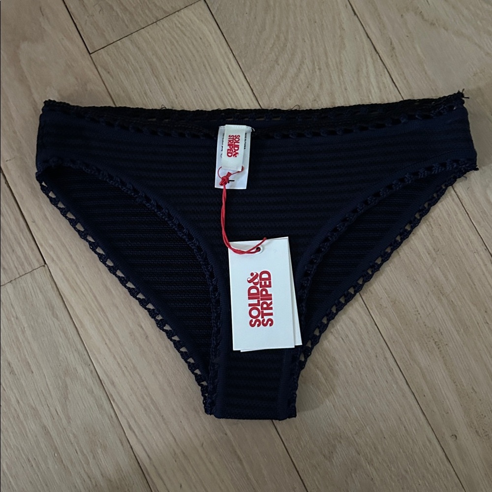 Solid & Striped NEW The Dawn‎ Bikini Bottom in Navy & Black Striped Large